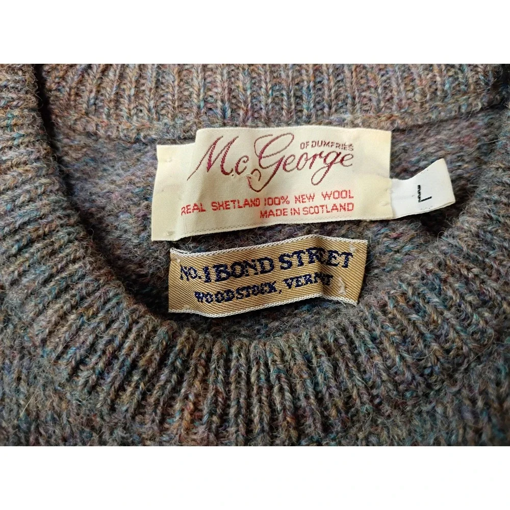 McGeorge of Dumfries Scotland Blue Grey Wool Crewneck Sweater Mens XL Vintage